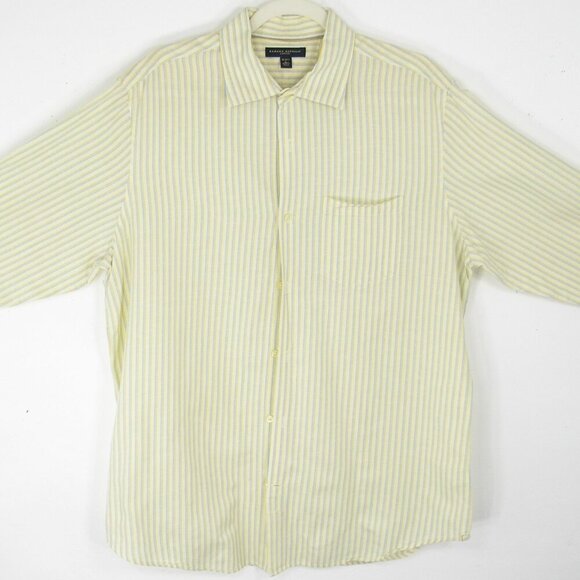Banana Republic Classic Linen Button Down Long Sleeve Striped Shirt Cream - Picture 1 of 4